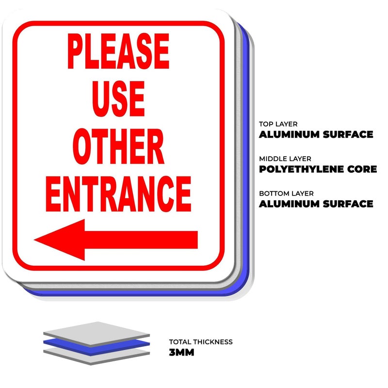 Work House Signs Please Use Other Entrance Left Arrow Aluminum Composite Outdoor Sign 8.5" x 10" â€“ Durable Vinyl, Aluminum, and Plastic Construction â€“ Durable, Easy Installation - Image 2